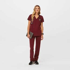 FIGS Burgundy Casma Short Sleeve Scrub Top Yola Skinny Scrubs Pants Set Size XXL